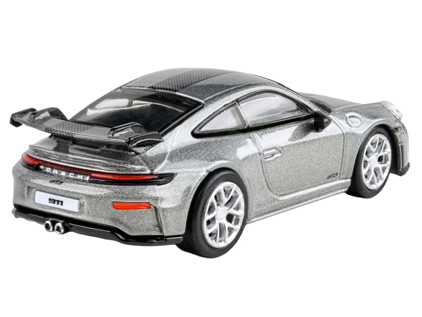 2025 Porsche 911 GT3 (992.2) GT Silver Metallic with Carbon Stripe 1/64 Diecast Model Car by Paragon Models