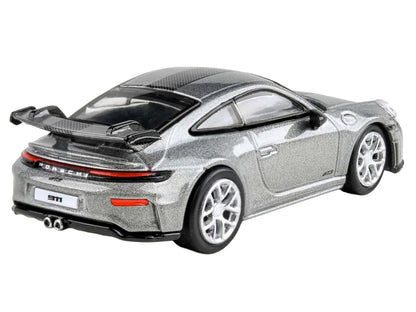 2025 Porsche 911 GT3 (992.2) GT Silver Metallic with Carbon Stripe 1/64 Diecast Model Car by Paragon Models