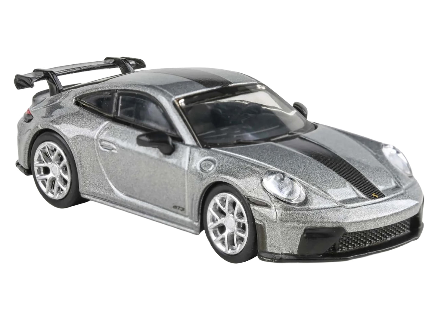 2025 Porsche 911 GT3 (992.2) GT Silver Metallic with Carbon Stripe 1/64 Diecast Model Car by Paragon Models