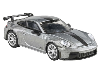 2025 Porsche 911 GT3 (992.2) GT Silver Metallic with Carbon Stripe 1/64 Diecast Model Car by Paragon Models
