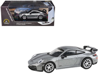 2025 Porsche 911 GT3 (992.2) GT Silver Metallic with Carbon Stripe 1/64 Diecast Model Car by Paragon Models-DiecastModeler.com
