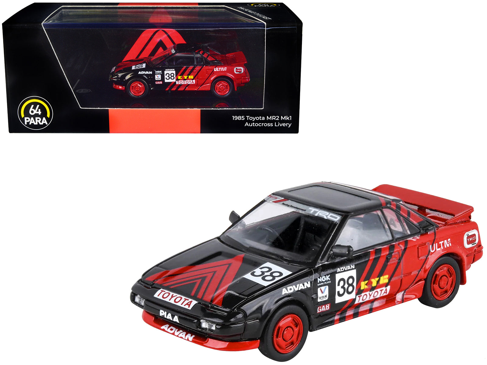 1985 Toyota MR2 MK1 RHD (Right Hand Drive) #38 Red and Black "Autocross Livery" 1/64 Diecast Model Car by Paragon Models-DiecastModeler.com