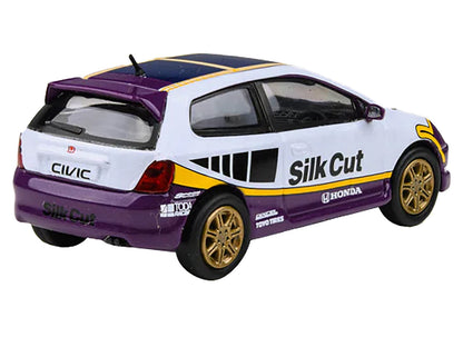2001 Honda Civic Type R EP3 "Silk Cut" White and Purple with Graphics 1/64 Diecast Model Car by Paragon Models