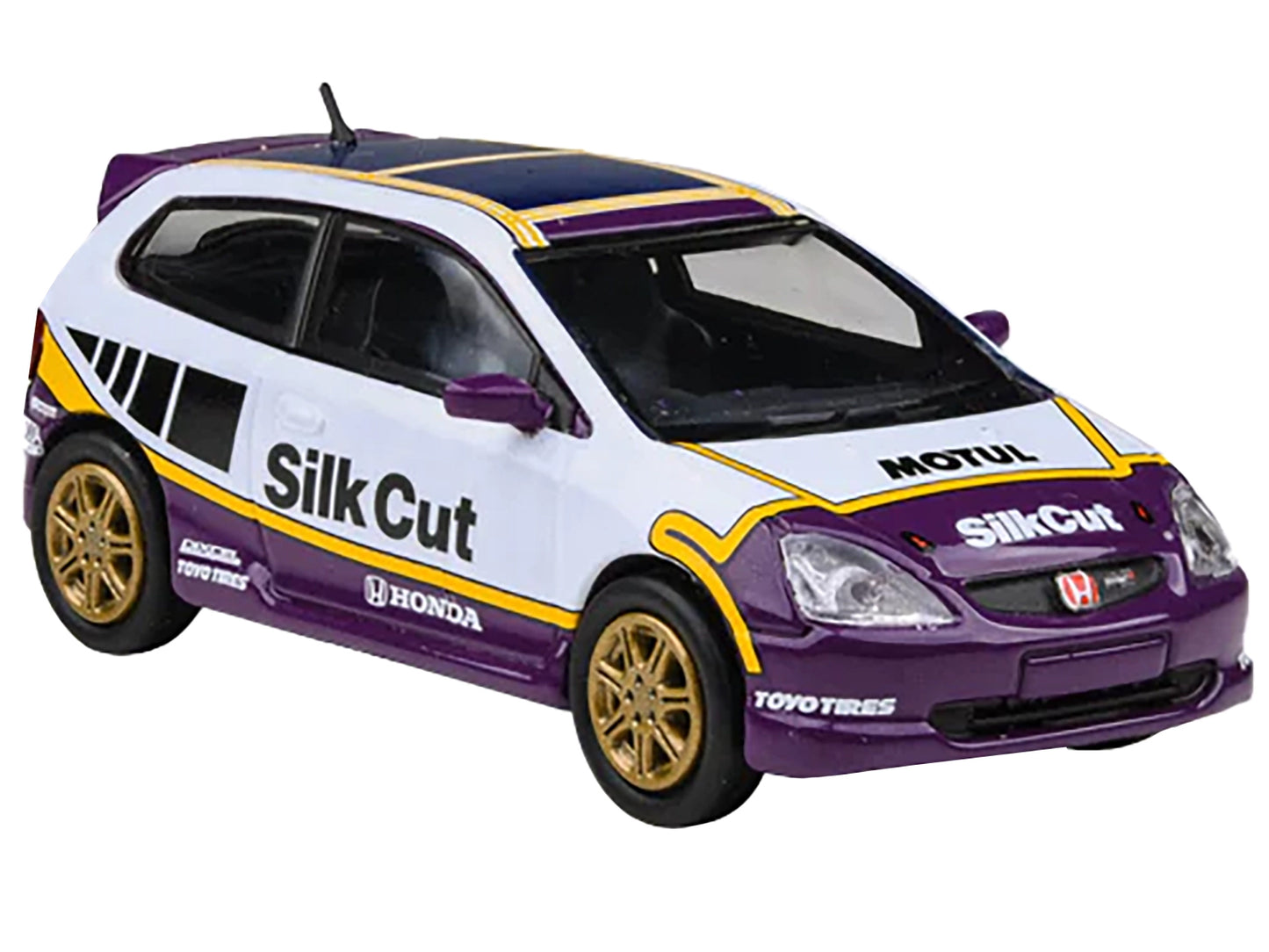 2001 Honda Civic Type R EP3 "Silk Cut" White and Purple with Graphics 1/64 Diecast Model Car by Paragon Models