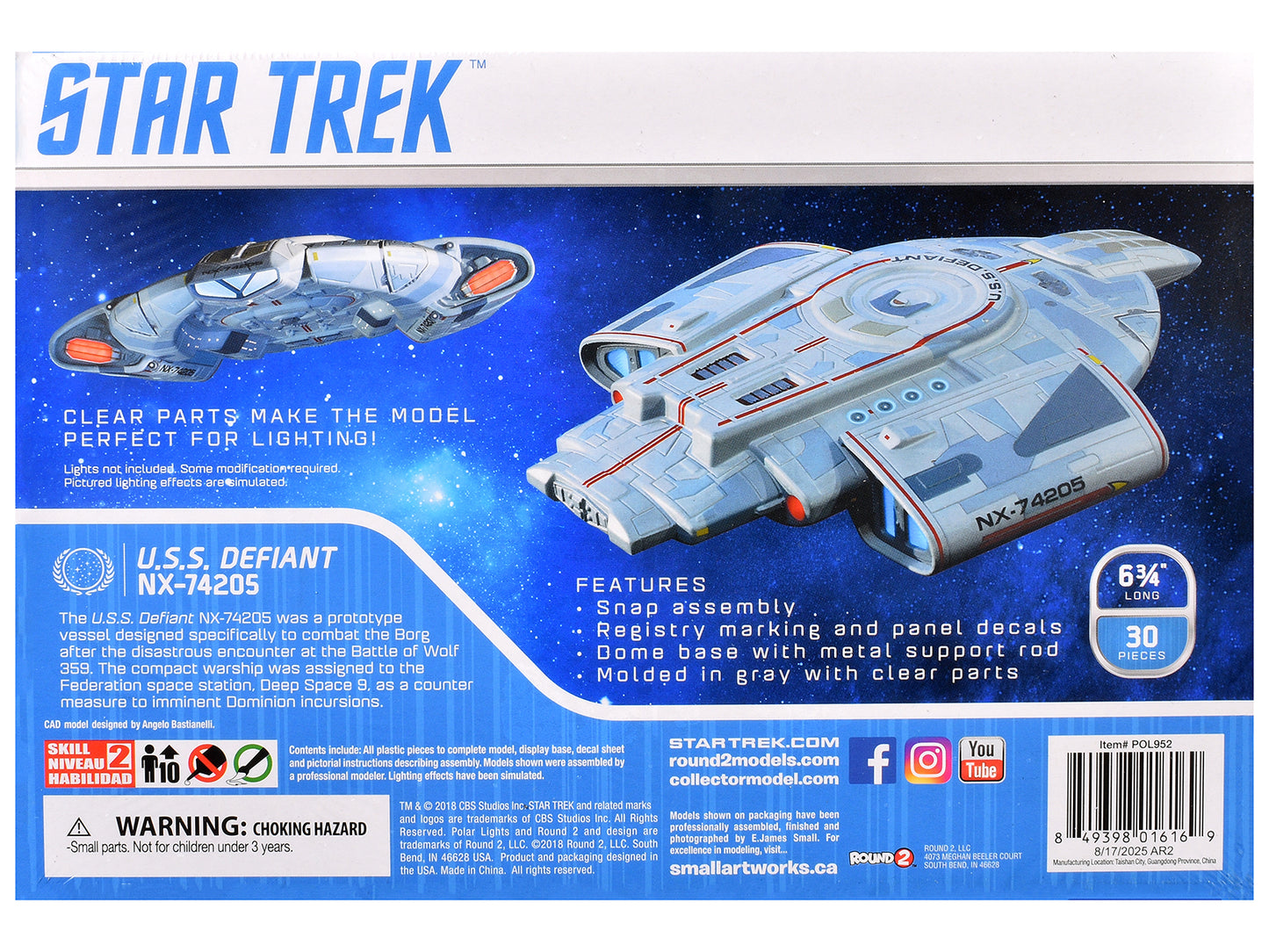 Skill 2 Snap Model Kit USS Defiant NX-74205 Starship "Star Trek: Deep Space Nine" (1993-1999) TV Series 1/1000 Scale Model by Polar Lights-DiecastModeler.com