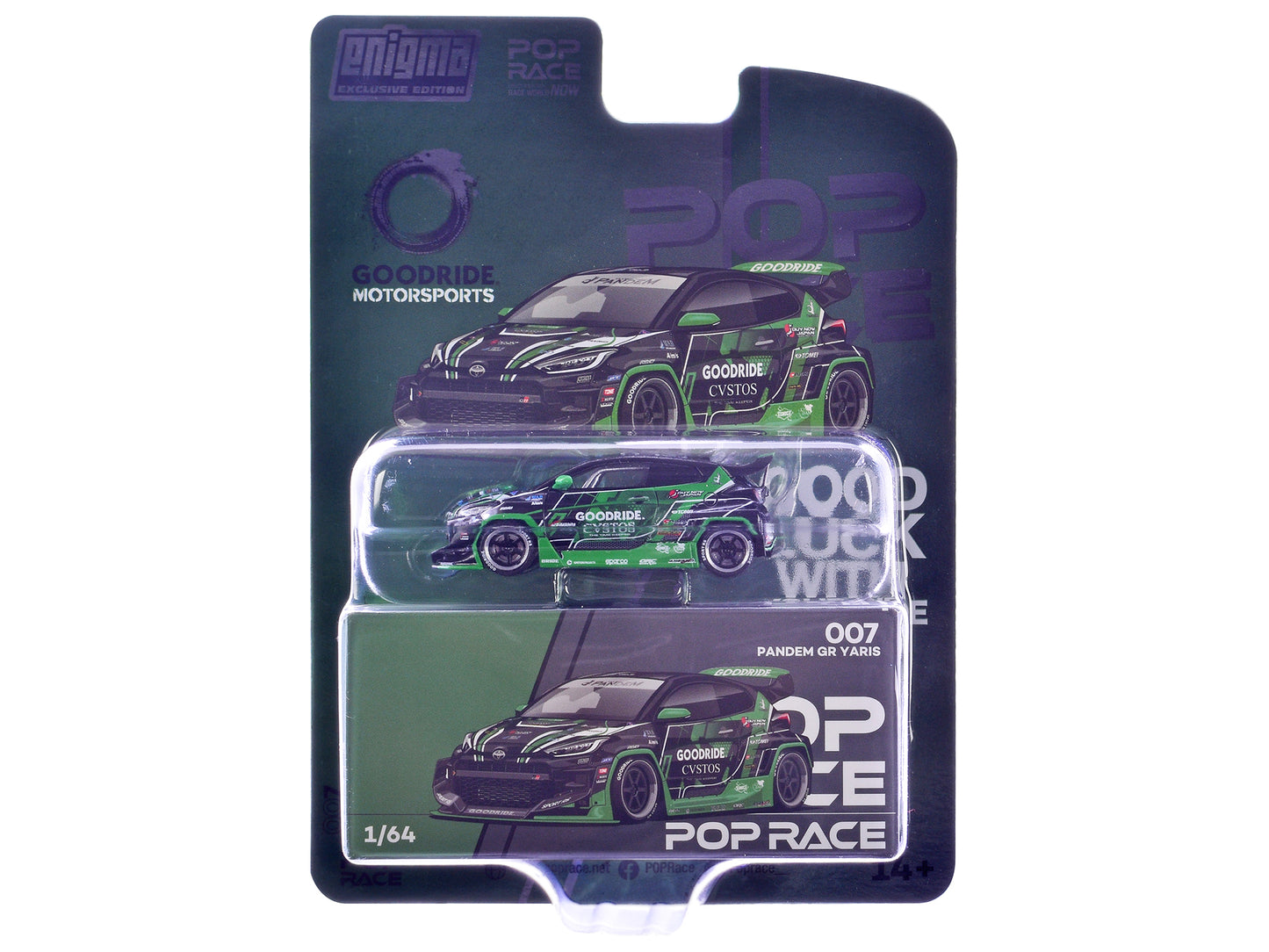 Pandem GR Yaris RHD (Right Hand Drive) "Goodride Motorsports" Green and Black with Graphics "Enigma Exclusive Edition" 1/64 Diecast Model Car by Pop Race
