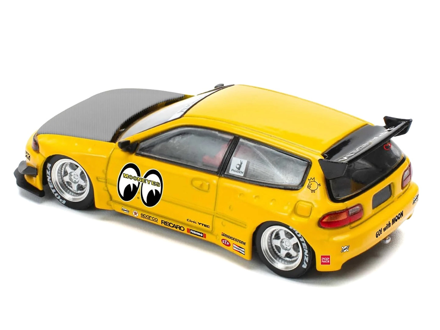 Pandem Civic EG6 RHD (Right Hand Drive) "Mooneyes" Yellow with Carbon Hood "Enigma Exclusive Edition" 1/64 Diecast Model Car by Pop Race
