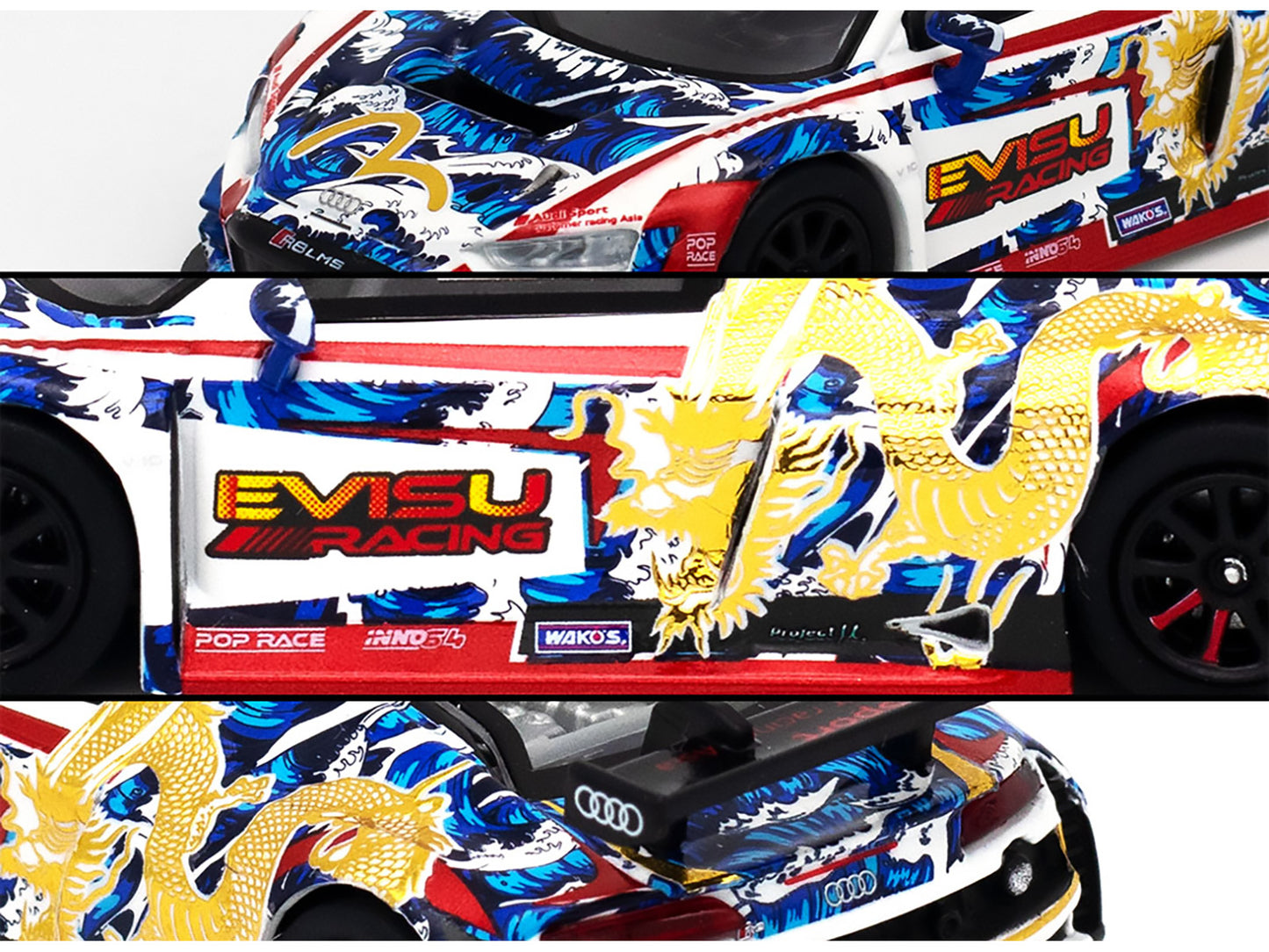 Audi R8 LMS "Evisu Racing X Works" White with Graphics 1/64 Diecast Model Car by Pop Race