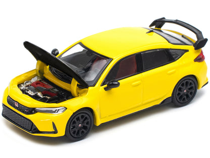 Honda Civic Type R FL5 Yellow with Carbon Hood 1/64 Diecast Model Car by Pop Race-DiecastModeler.com