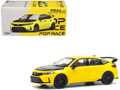 Honda Civic Type R FL5 Yellow with Carbon Hood 1/64 Diecast Model Car by Pop Race-DiecastModeler.com