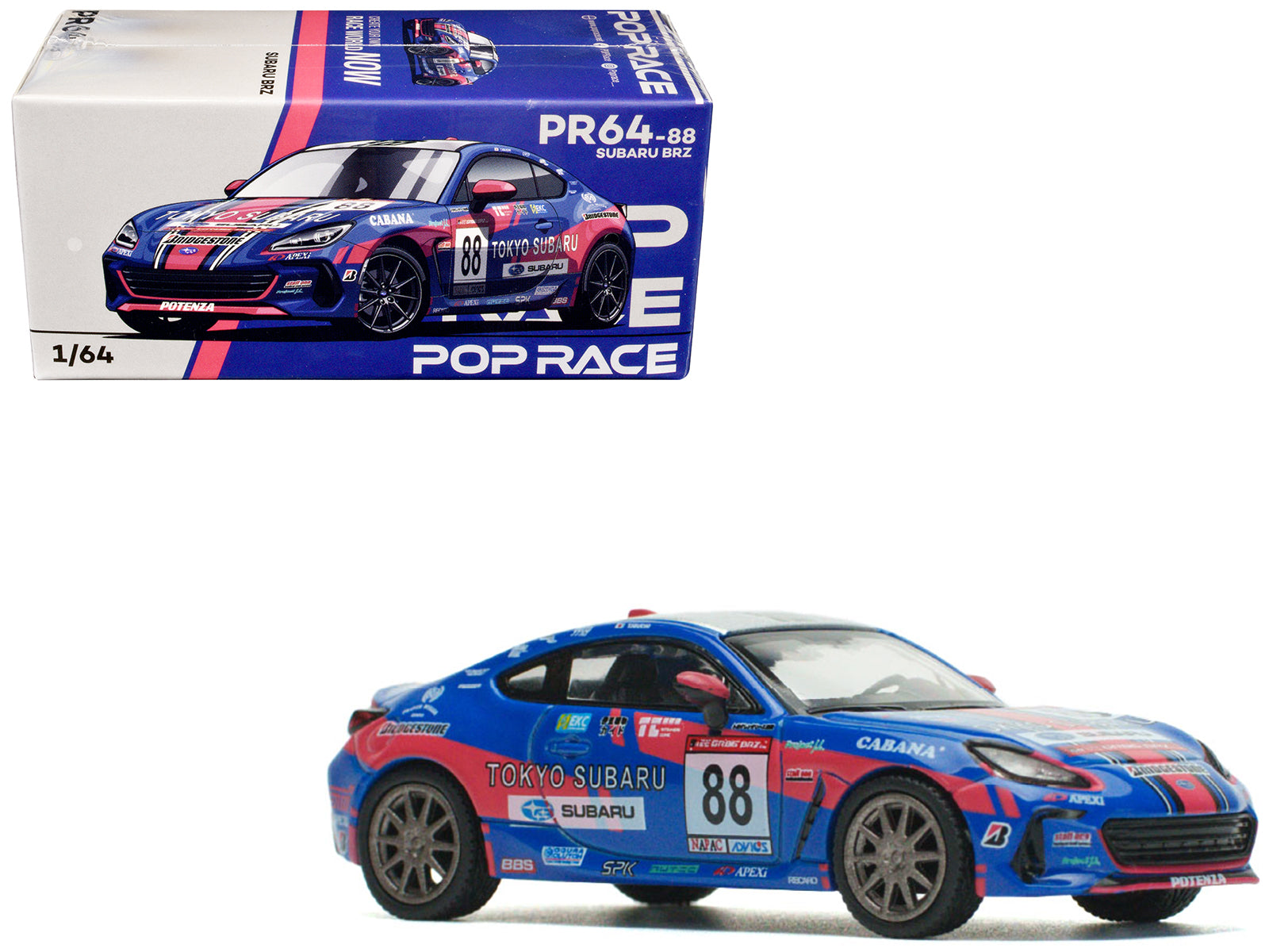 Subaru BRZ #88 Blue with Graphics "Tokyo Subaru Racing" 1/64 Diecast Model Car by Pop Race-DiecastModeler.com