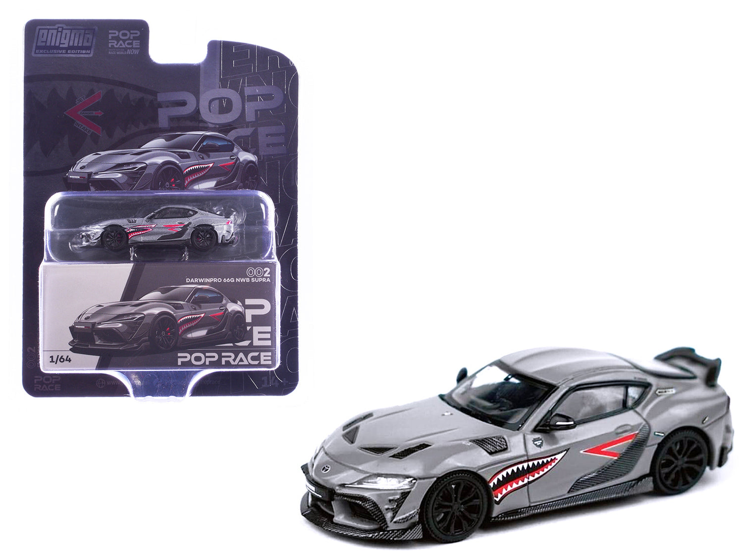 Toyota Supra "DarwinPro 66G NWB" Gray Metallic with Shark Mouth Graphics 1/64 Diecast Model Car by Pop Race-DiecastModeler.com