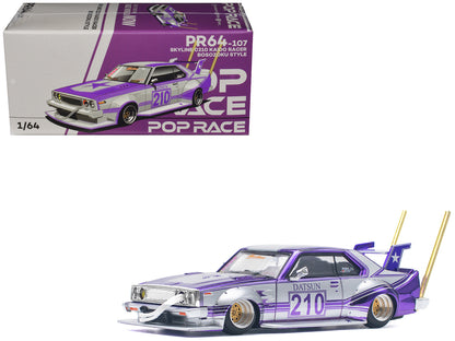 Skyline C210 Kaido Racer "Bosozoku Style" RHD (Right Hand Drive) #210 Purple and Silver 1/64 Diecast Model Car by Pop Race-DiecastModeler.com
