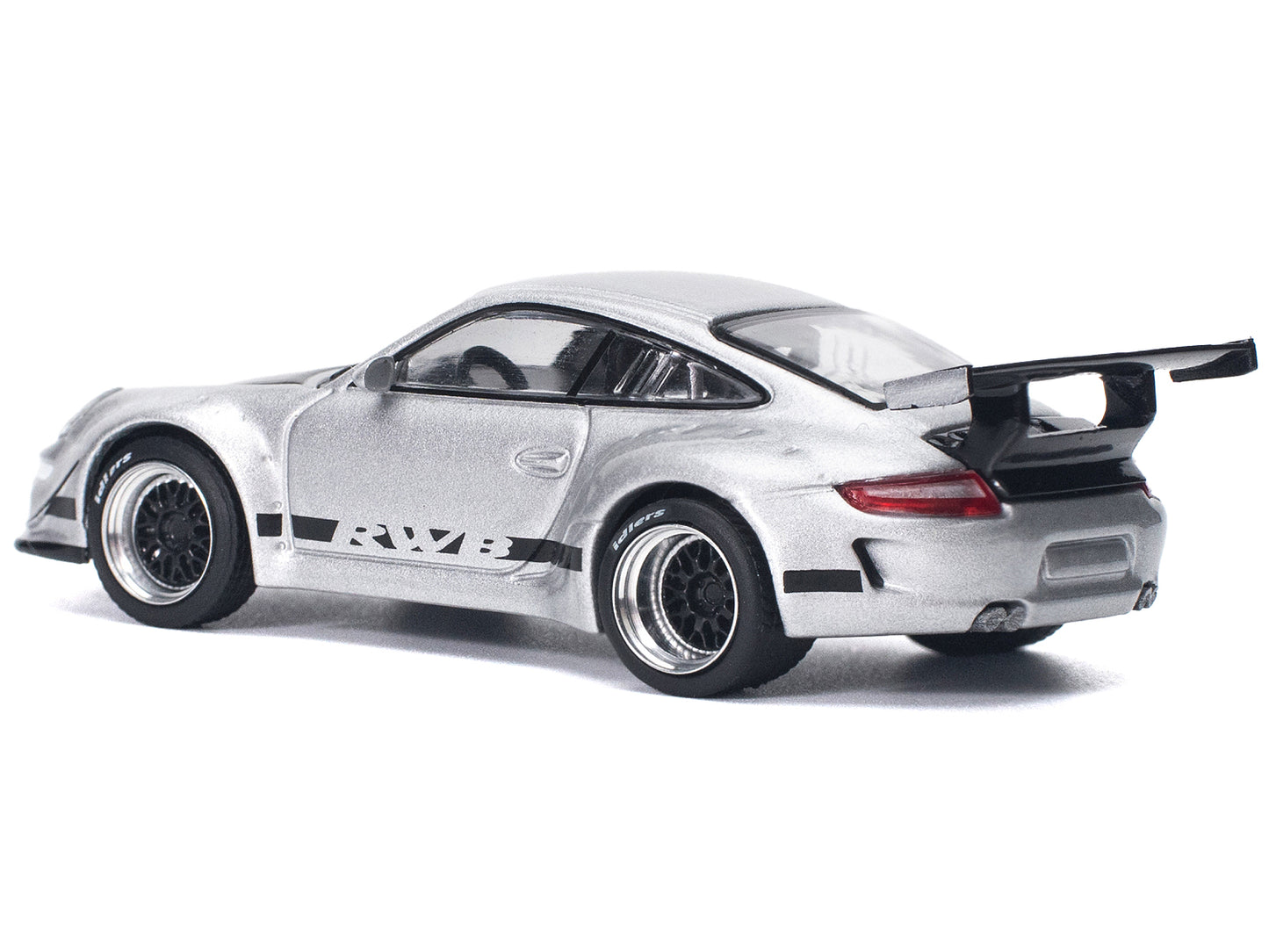 RWB 997 Silver Metallic with Black Stripes and Hood 1/64 Diecast Model Car by Pop Race
