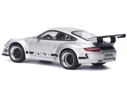 RWB 997 Silver Metallic with Black Stripes and Hood 1/64 Diecast Model Car by Pop Race