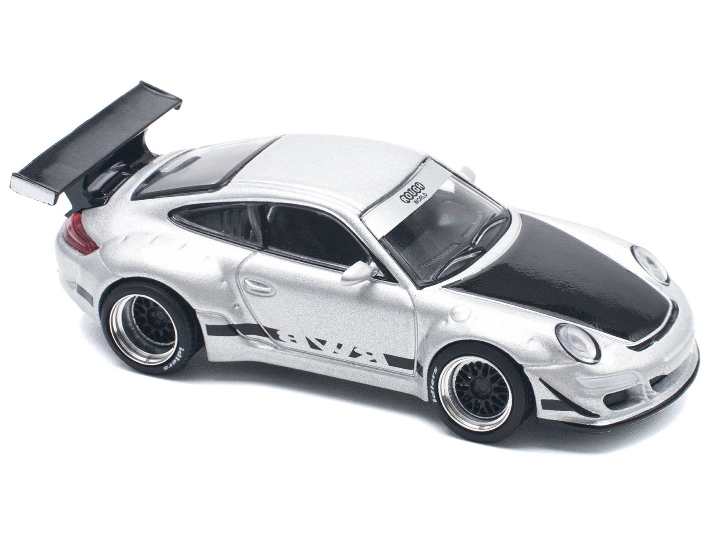 RWB 997 Silver Metallic with Black Stripes and Hood 1/64 Diecast Model Car by Pop Race