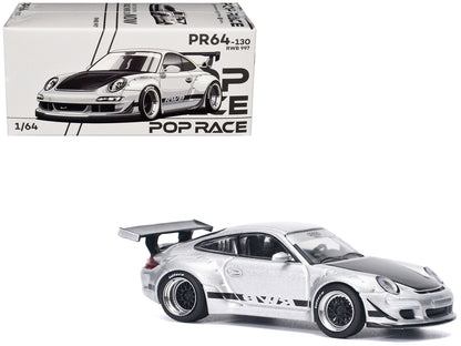 RWB 997 Silver Metallic with Black Stripes and Hood 1/64 Diecast Model Car by Pop Race