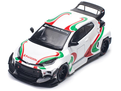 Toyota Pandem GR Yaris RHD (Right Hand Drive) "Rally Livery" White with Red and Green Graphics 1/64 Diecast Model Car by Pop Race
