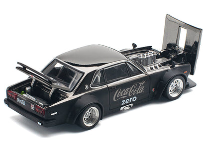 Skyline GT-R V8 Drift "Hakosuka" RHD (Right Hand Drive) "Coca-Cola Zero" Dark Chrome and Black 1/64 Diecast Model Car by Pop Race-DiecastModeler.com