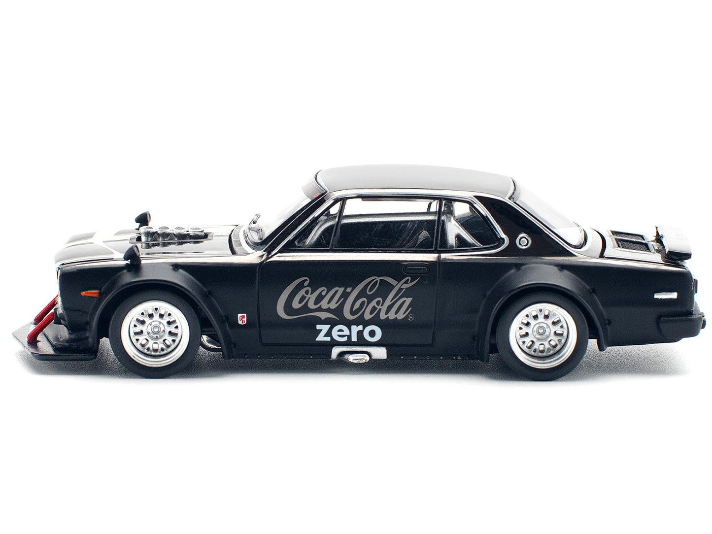Skyline GT-R V8 Drift "Hakosuka" RHD (Right Hand Drive) "Coca-Cola Zero" Dark Chrome and Black 1/64 Diecast Model Car by Pop Race-DiecastModeler.com