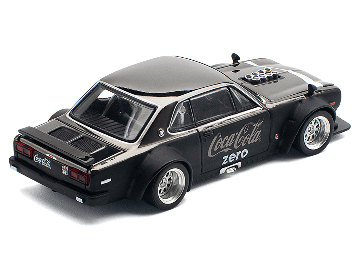 Skyline GT-R V8 Drift "Hakosuka" RHD (Right Hand Drive) "Coca-Cola Zero" Dark Chrome and Black 1/64 Diecast Model Car by Pop Race-DiecastModeler.com