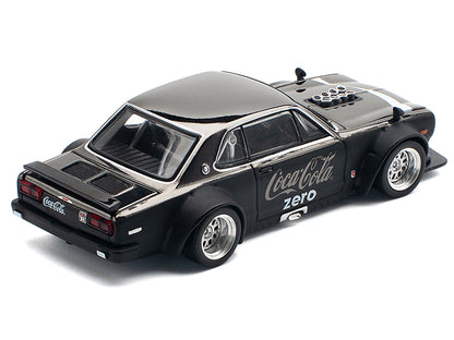 Skyline GT-R V8 Drift "Hakosuka" RHD (Right Hand Drive) "Coca-Cola Zero" Dark Chrome and Black 1/64 Diecast Model Car by Pop Race-DiecastModeler.com