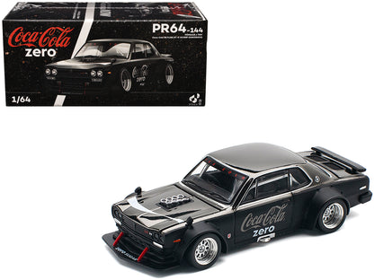 Skyline GT-R V8 Drift "Hakosuka" RHD (Right Hand Drive) "Coca-Cola Zero" Dark Chrome and Black 1/64 Diecast Model Car by Pop Race-DiecastModeler.com