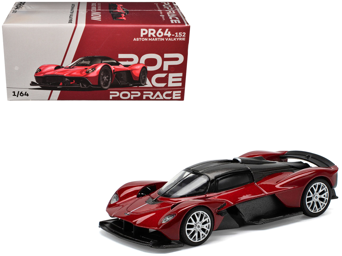 Aston Martin Valkyrie Supernova Red Metallic with Carbon Top 1/64 Diecast Model Car by Pop Race