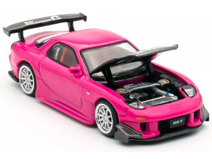 Mazda RX-7 Widebody RHD (Right Hand Drive) Pink with Carbon Hood "Indonesia Diecast Expo 2024 Exclusive" 1/64 Diecast Model Car by Pop Race
