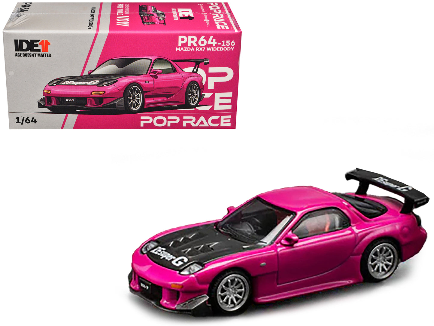 Mazda RX-7 Widebody RHD (Right Hand Drive) Pink with Carbon Hood "Indonesia Diecast Expo 2024 Exclusive" 1/64 Diecast Model Car by Pop Race