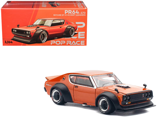 Skyline GT-R V8 Drift "Kenmeri" RHD (Right Hand Drive) Orange Metallic 1/64 Diecast Model Car by Pop Race-DiecastModeler.com