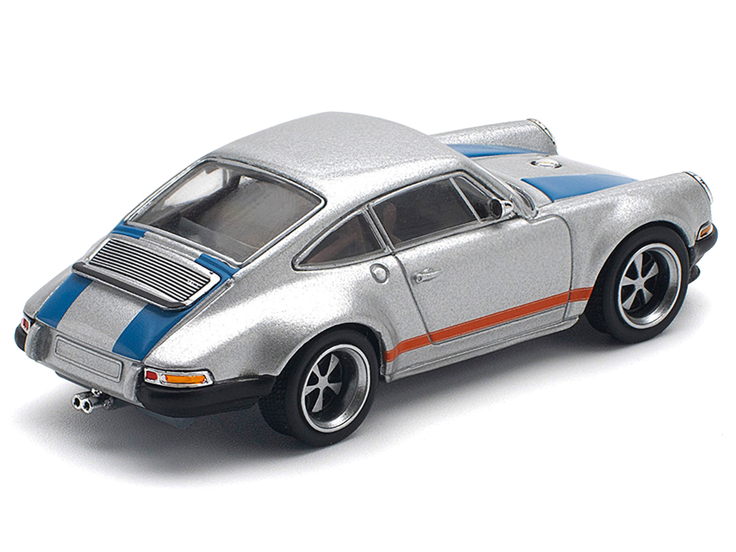 Singer 964 Silver Metallic with Blue and Red Stripes 1/64 Diecast Model Car by Pop Race