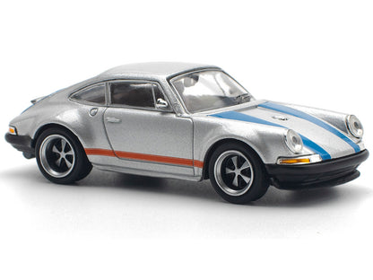 Singer 964 Silver Metallic with Blue and Red Stripes 1/64 Diecast Model Car by Pop Race