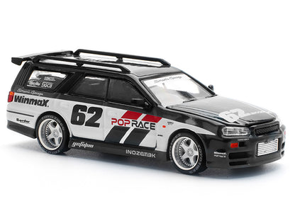 GT-R Stagea RHD (Right Hand Drive) #62 "Simon's Garage" Black with White Sides 1/64 Diecast Model Car by Pop Race