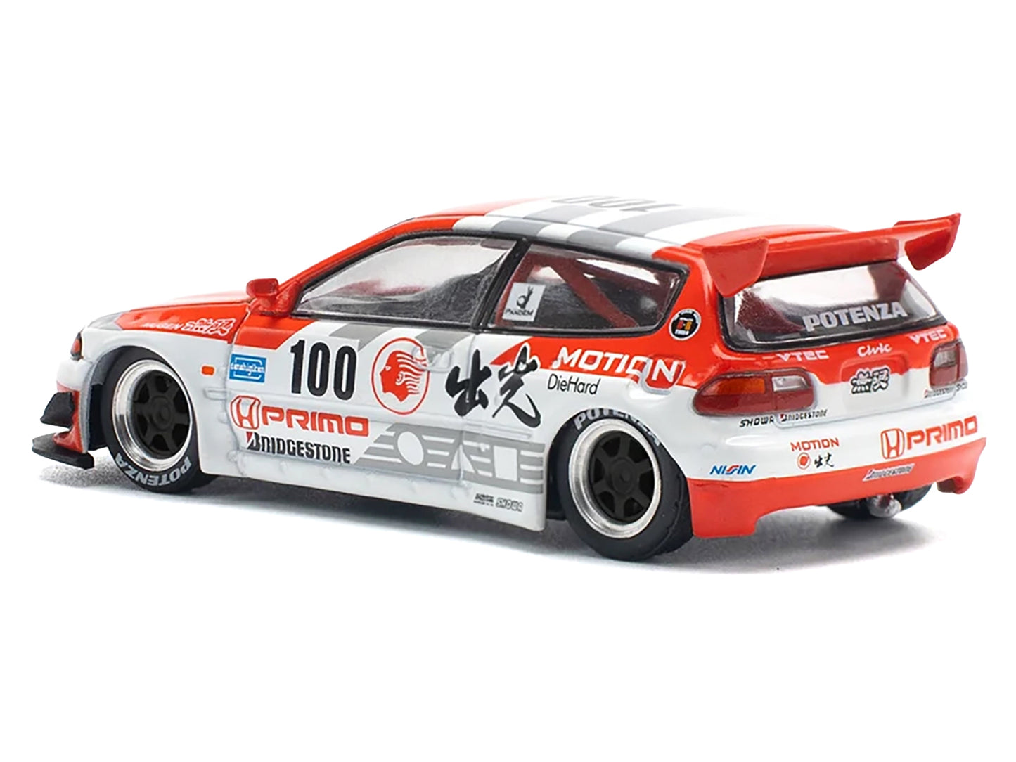 Pandem Civic EG6 V1.5 RHD (Right Hand Drive) #100 "Idemitsu Motion Infinite" White and Red with Graphics 1/64 Diecast Model Car by Pop Race