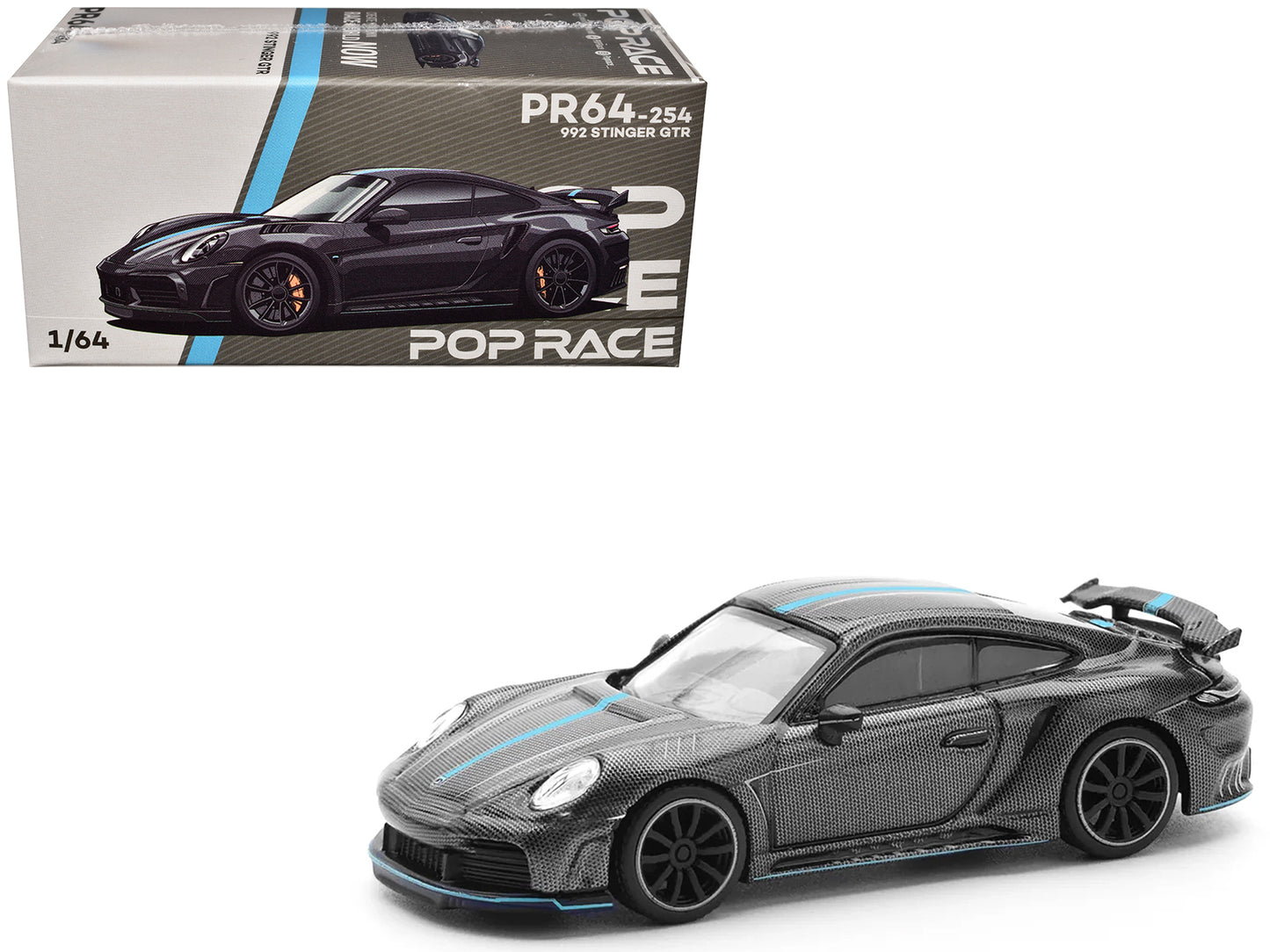 992 Stinger GTR Carbon Edition with Blue Stripe 1/64 Diecast Model Car by Pop Race-DiecastModeler.com