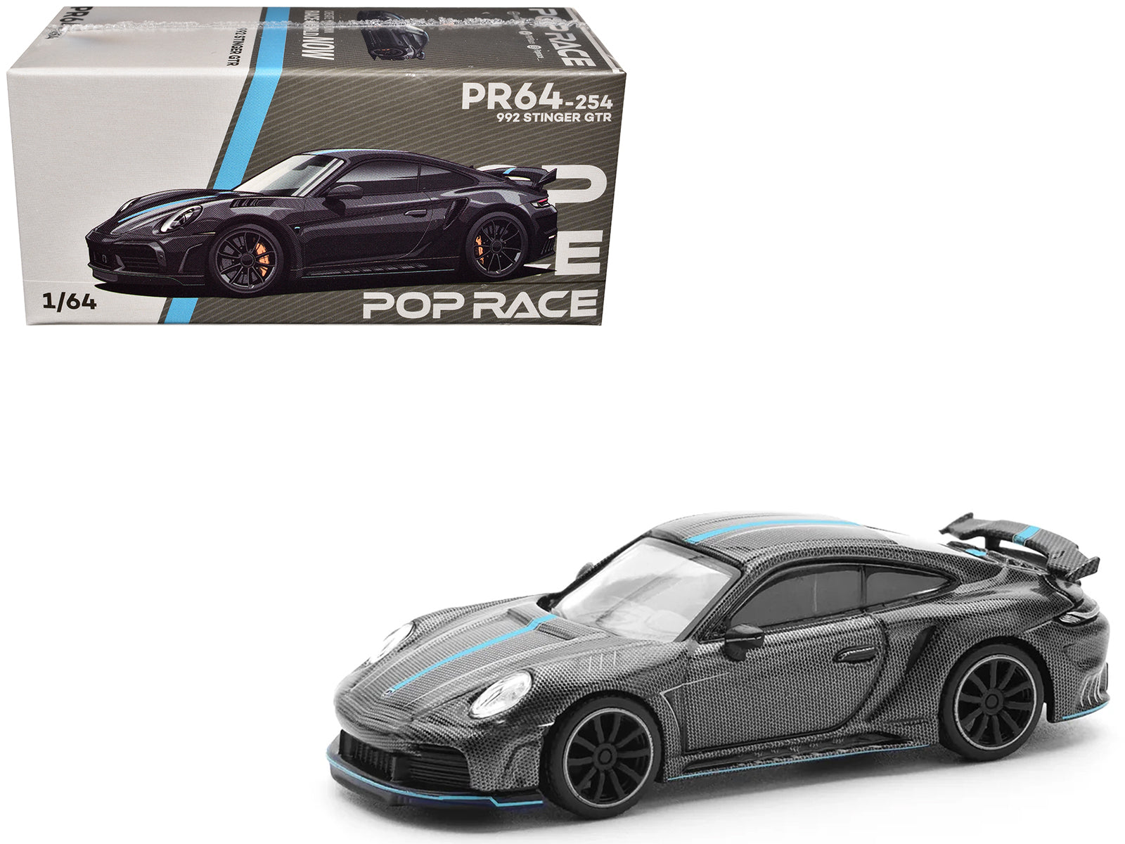 992 Stinger GTR Carbon Edition with Blue Stripe 1/64 Diecast Model Car by Pop Race-DiecastModeler.com