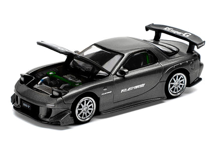 Mazda RX7 (FD) "RE Amemiya" Widebody RHD (Right Hand Drive) Gunmetal Gray Metallic with Carbon Hood 1/64 Diecast Model Car by Pop Race