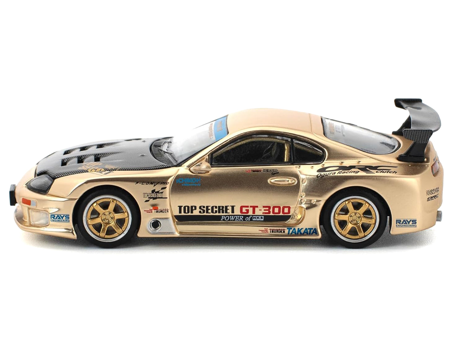 Toyota Supra "Top Secret" GT300 RHD (Right Hand Drive) Gold Metallic with Carbon Hood 1/64 Diecast Model Car by Pop Race-DiecastModeler.com