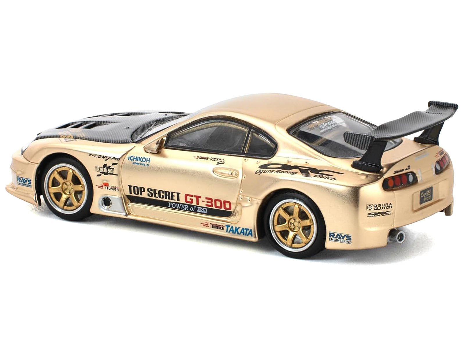 Toyota Supra "Top Secret" GT300 RHD (Right Hand Drive) Gold Metallic with Carbon Hood 1/64 Diecast Model Car by Pop Race-DiecastModeler.com