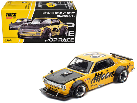Skyline GT-R V8 Drift "Hakosuka" RHD (Right Hand Drive) "Mooneyes" Yellow with Carbon Hood "The Model Car Show Singapore 2025" 1/64 Diecast Model Car by Pop Race-DiecastModeler.com
