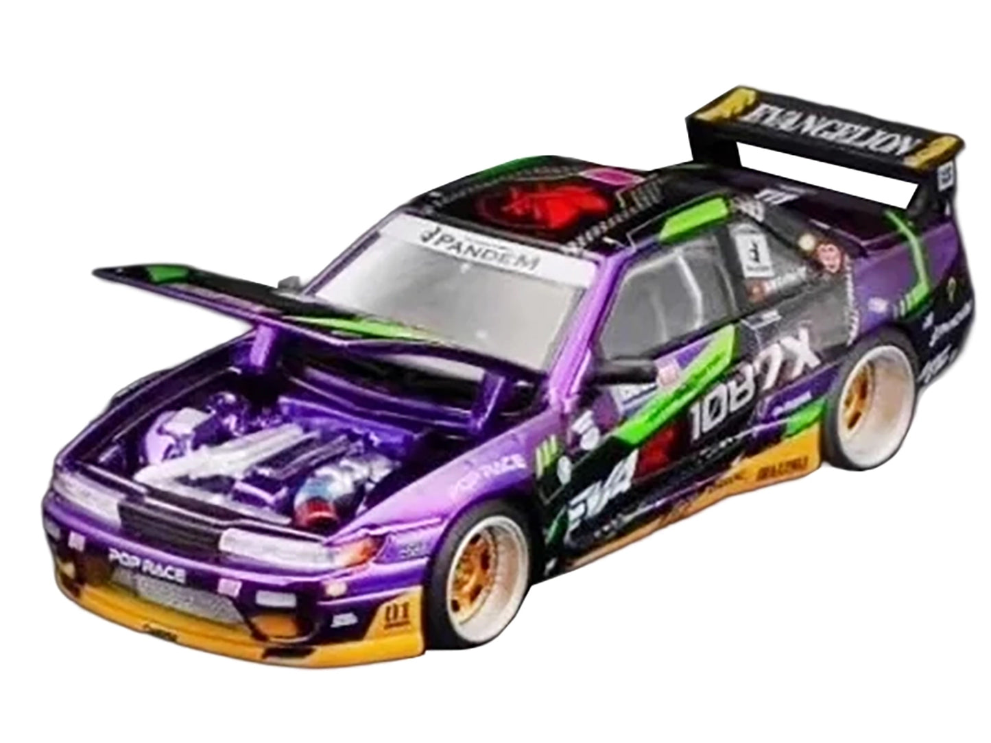 Nissan S13 1087X Pandem RHD (Right Hand Drive) "EVA RT Test Type-01" Purple Metallic with Graphics "APA XPO 2025 Exclusive" 1/64 Diecast Model Car by Pop Race