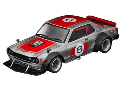 Skyline GT-R V8 Drift "Hakosuka" RHD (Right Hand Drive) #6 Silver Metallic with Red Stripes "APA XPO 2025 Exclusive" 1/64 Diecast Model Car by Pop Race