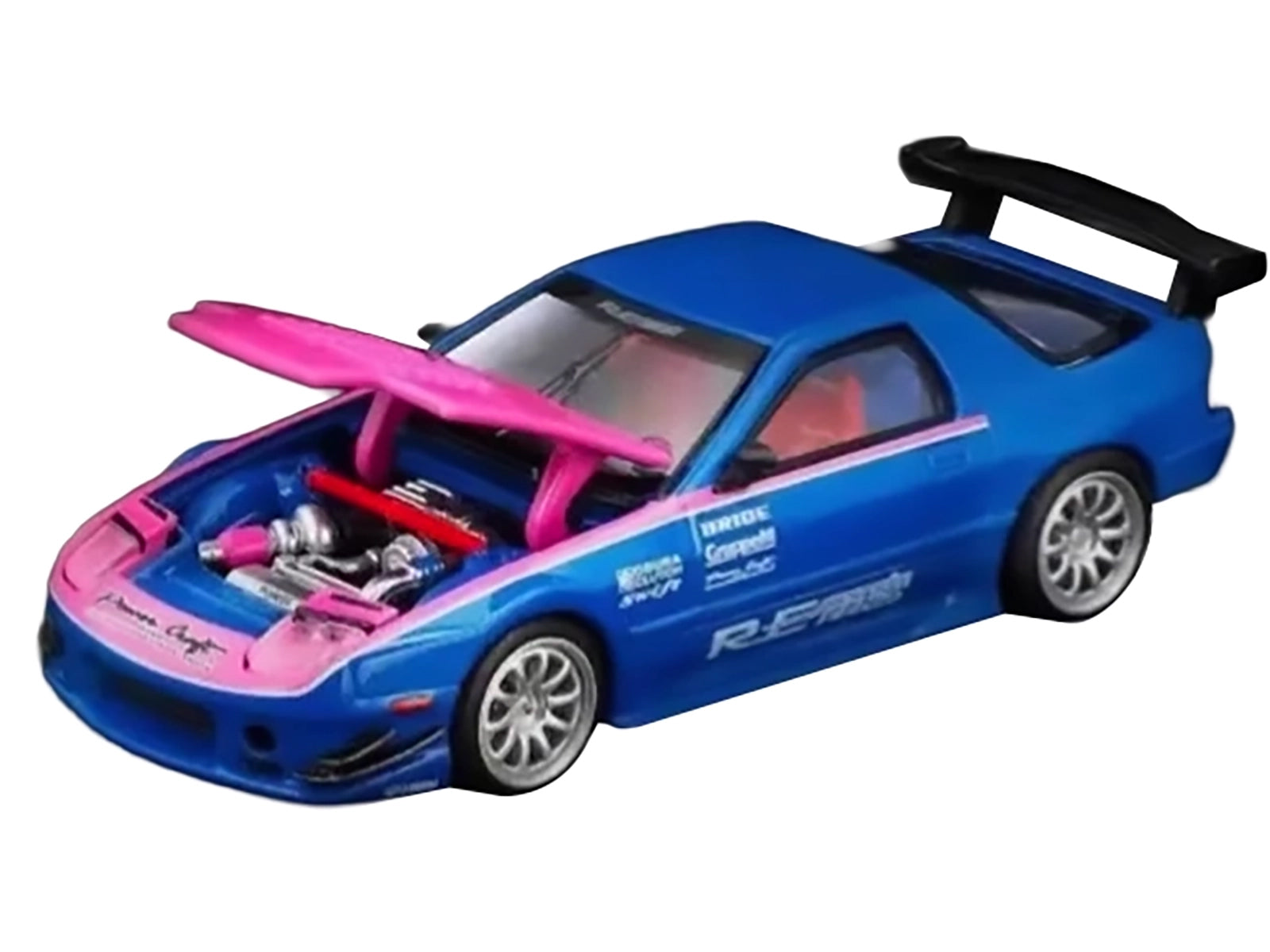 Mazda RX7 (FC3S) RE Amemiya RHD (Right Hand Drive) Blue Metallic with Pink Hood "APA XPO 2025 Exclusive" 1/64 Diecast Model Car by Pop Race-DiecastModeler.com