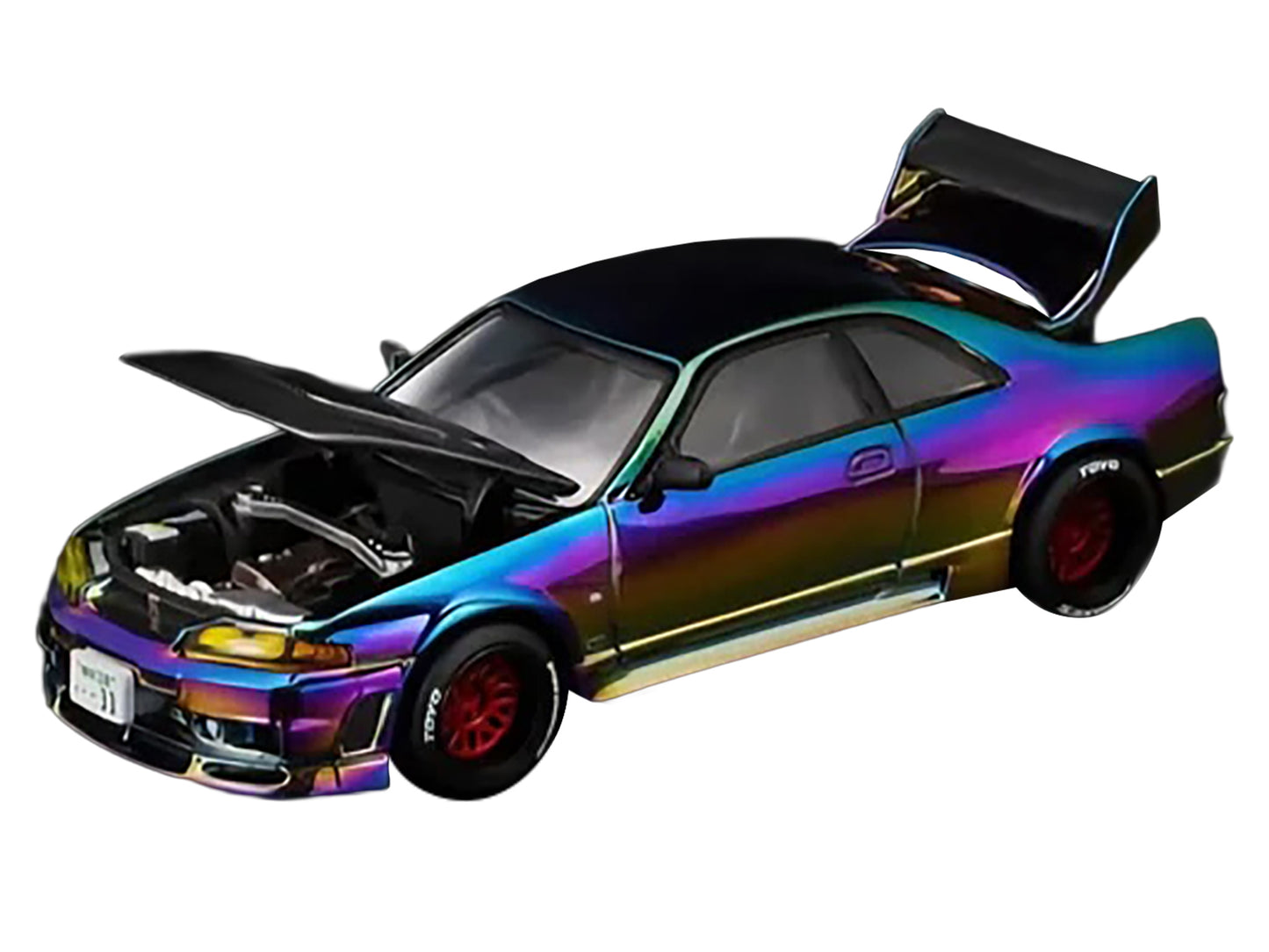 Nissan Skyline GT-R (R33) RHD (Right Hand Drive) Chameleon Chrome with Carbon Hood "Vancouver Edition" 1/64 Diecast Model Car by Pop Race