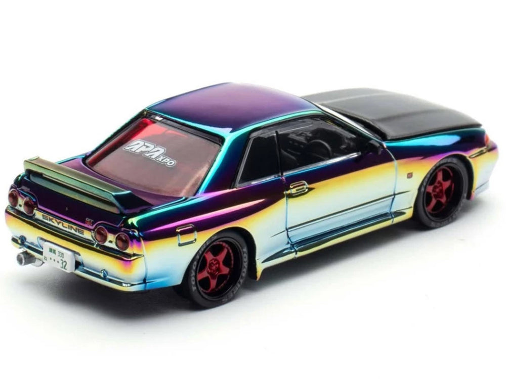Skyline GT-R (BNR32) RHD (Right Hand Drive) Chameleon Chrome with Carbon Hood "APA XPO 2025 Exclusive 1/64 Diecast Model Car by Pop Race-DiecastModeler.com