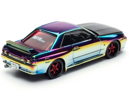 Skyline GT-R (BNR32) RHD (Right Hand Drive) Chameleon Chrome with Carbon Hood "APA XPO 2025 Exclusive 1/64 Diecast Model Car by Pop Race-DiecastModeler.com