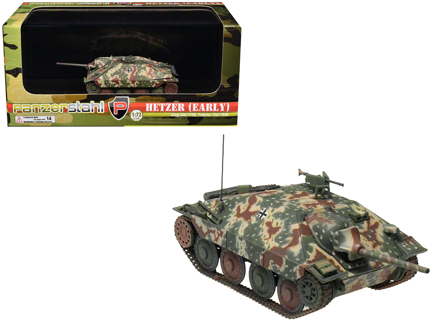 Hetzer (Early) Tank Destroyer "StuG.Abt 1708 France" (1944) German Army 1/72 Diecast Model by Panzerstahl-DiecastModeler.com