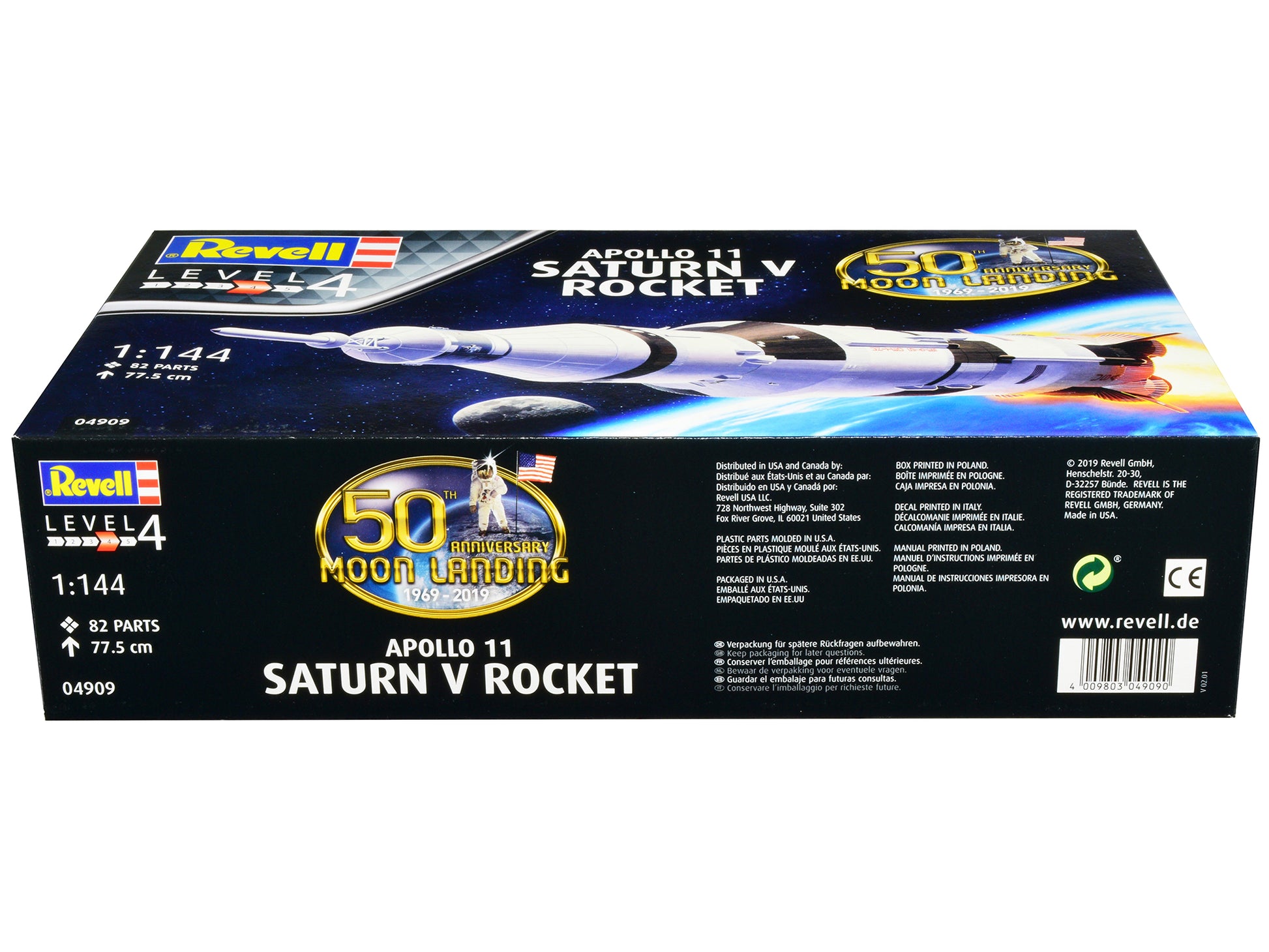 Level 4 Model Kit Apollo 11 Saturn V Rocket "50th Anniversary Moon Landing" 1/144 Scale Model by Revell-DiecastModeler.com