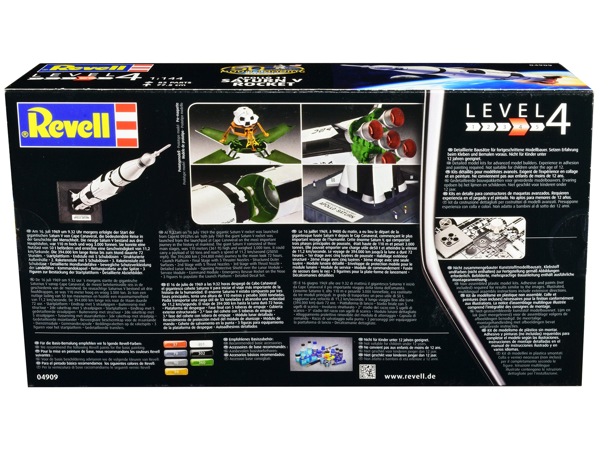Level 4 Model Kit Apollo 11 Saturn V Rocket "50th Anniversary Moon Landing" 1/144 Scale Model by Revell-DiecastModeler.com